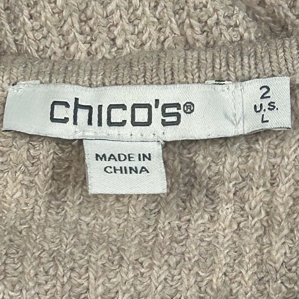 Chicos‎ 3D Floral Sweater Size 2 L Pullover Beaded Lightweight Neutral Fairy Tan - Picture 5 of 9